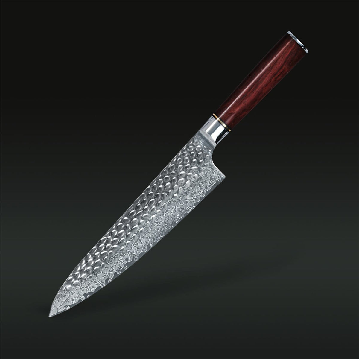 Chef's knife with a wooden handle on a black background