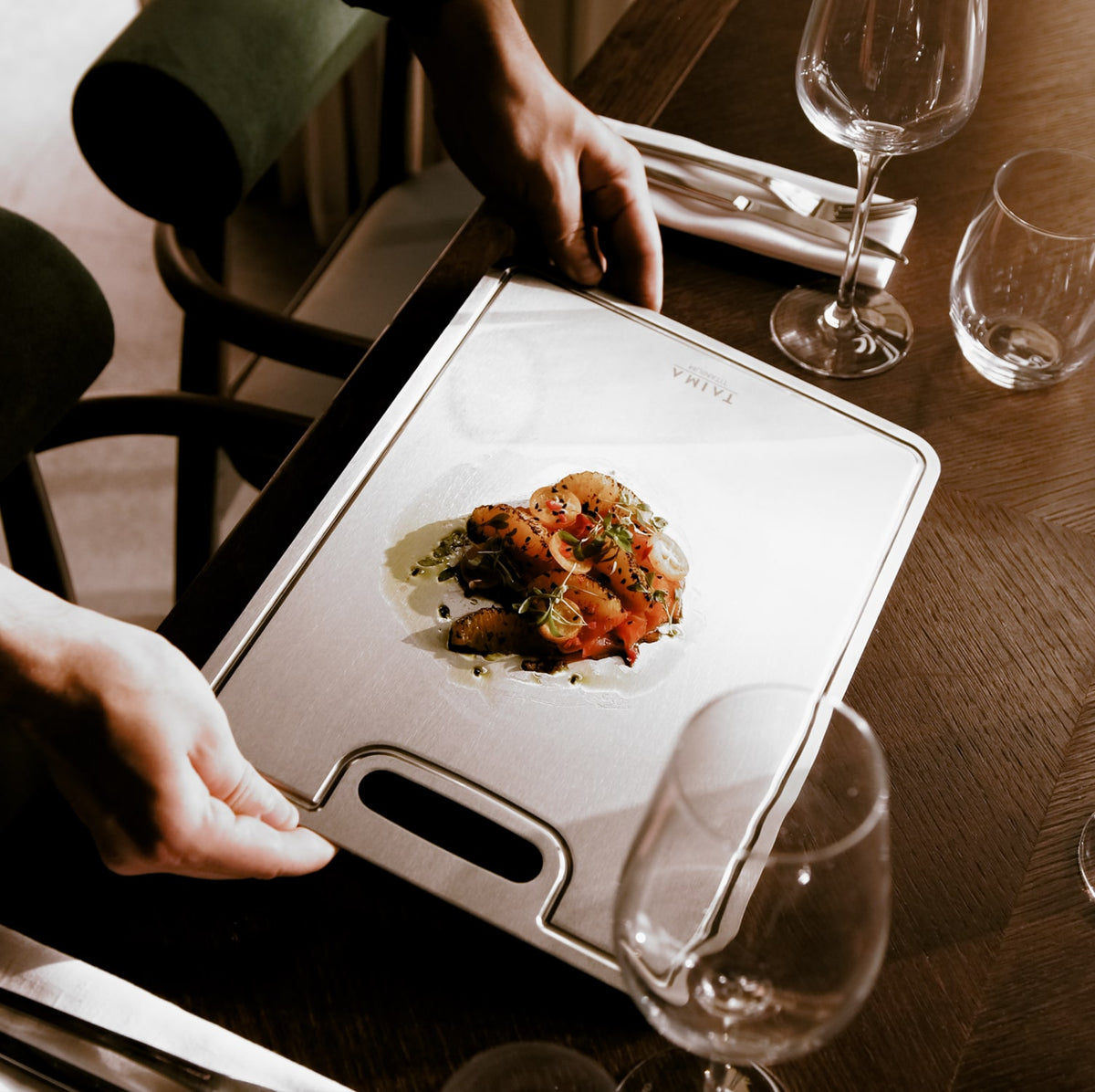 Dish of food on a cutting board