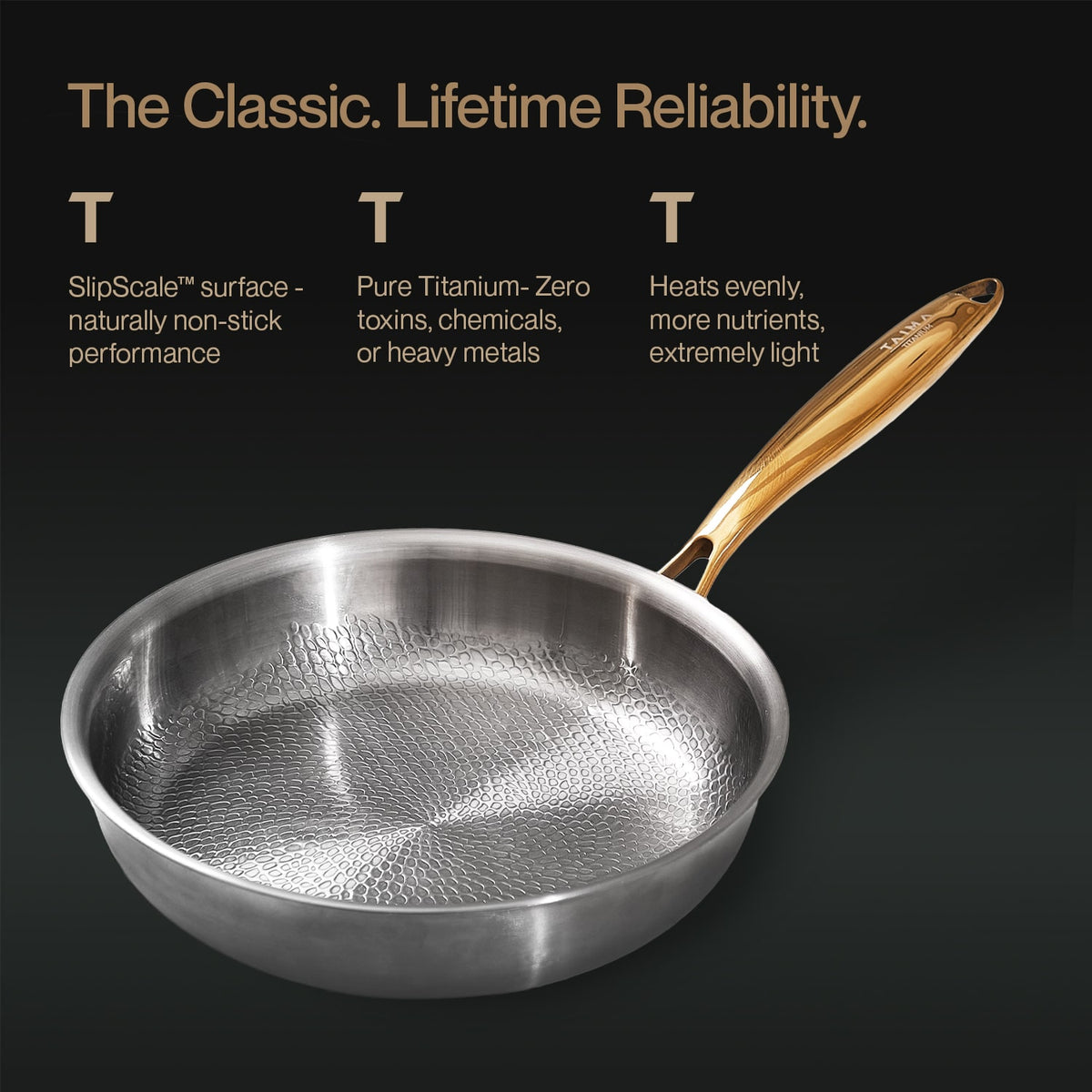 Titanium frying pan with wooden handle
