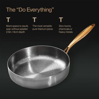 Titanium frying pan with features highlighted