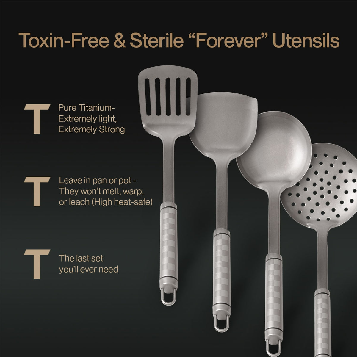 Set of pure titanium kitchen utensils